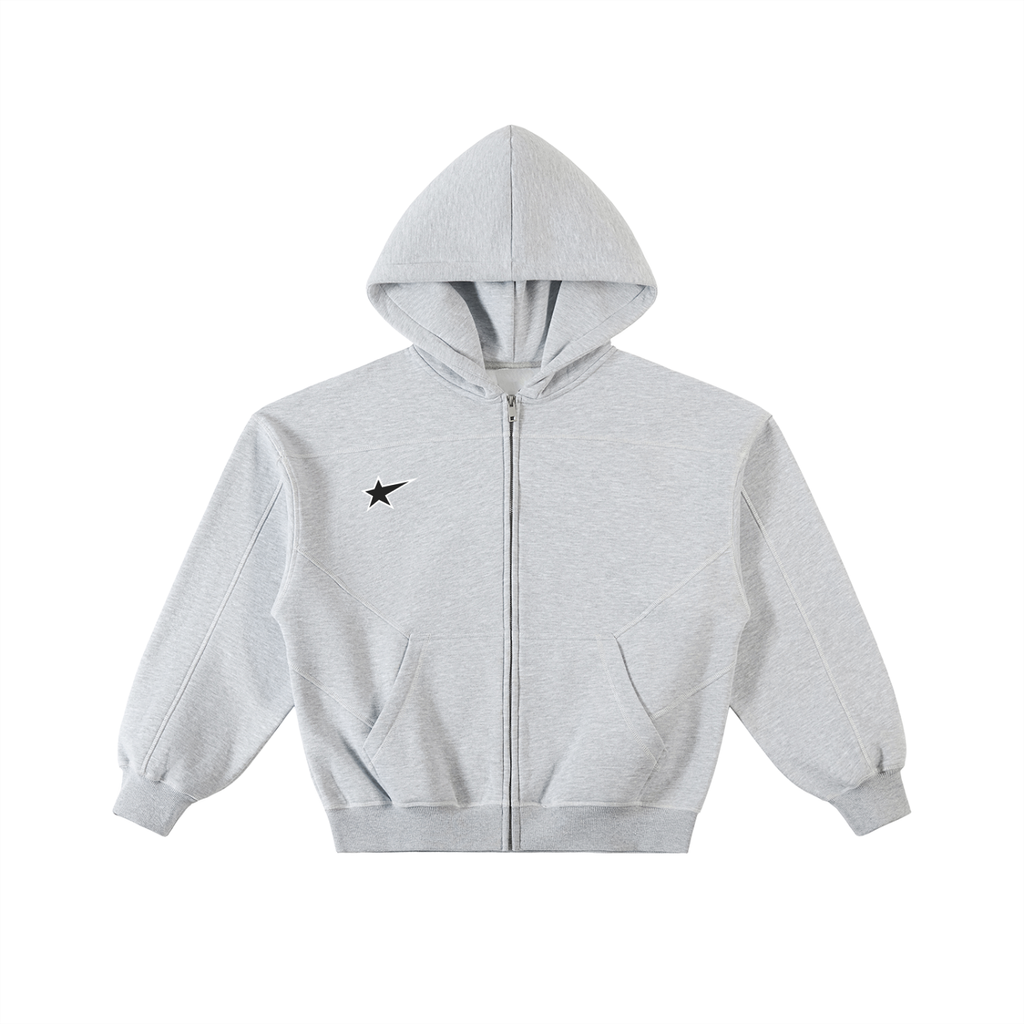 Contrast-Stitched Boxy Fleece Hoodie