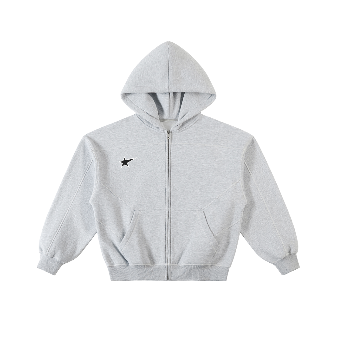 Contrast-Stitched Boxy Fleece Hoodie
