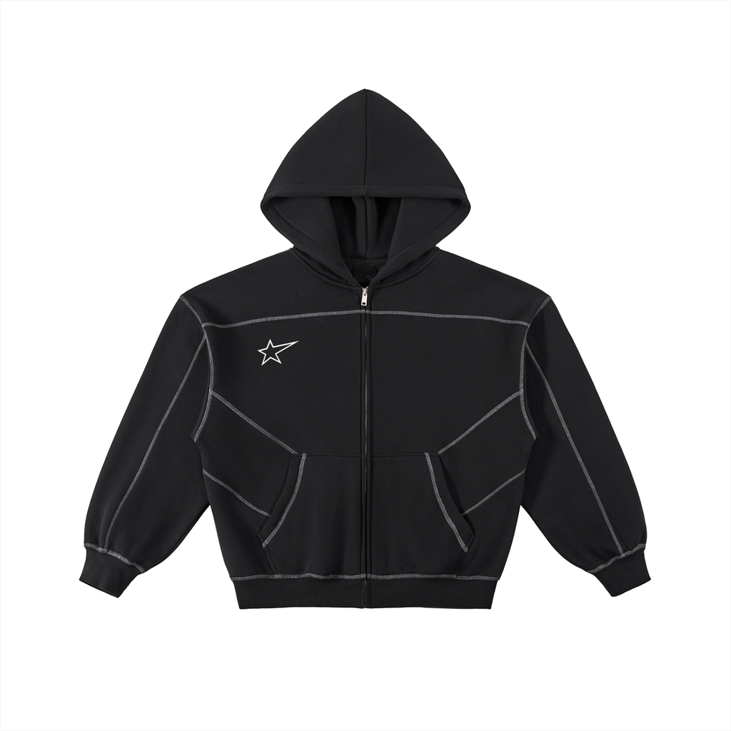 Contrast-Stitched Boxy Fleece Hoodie