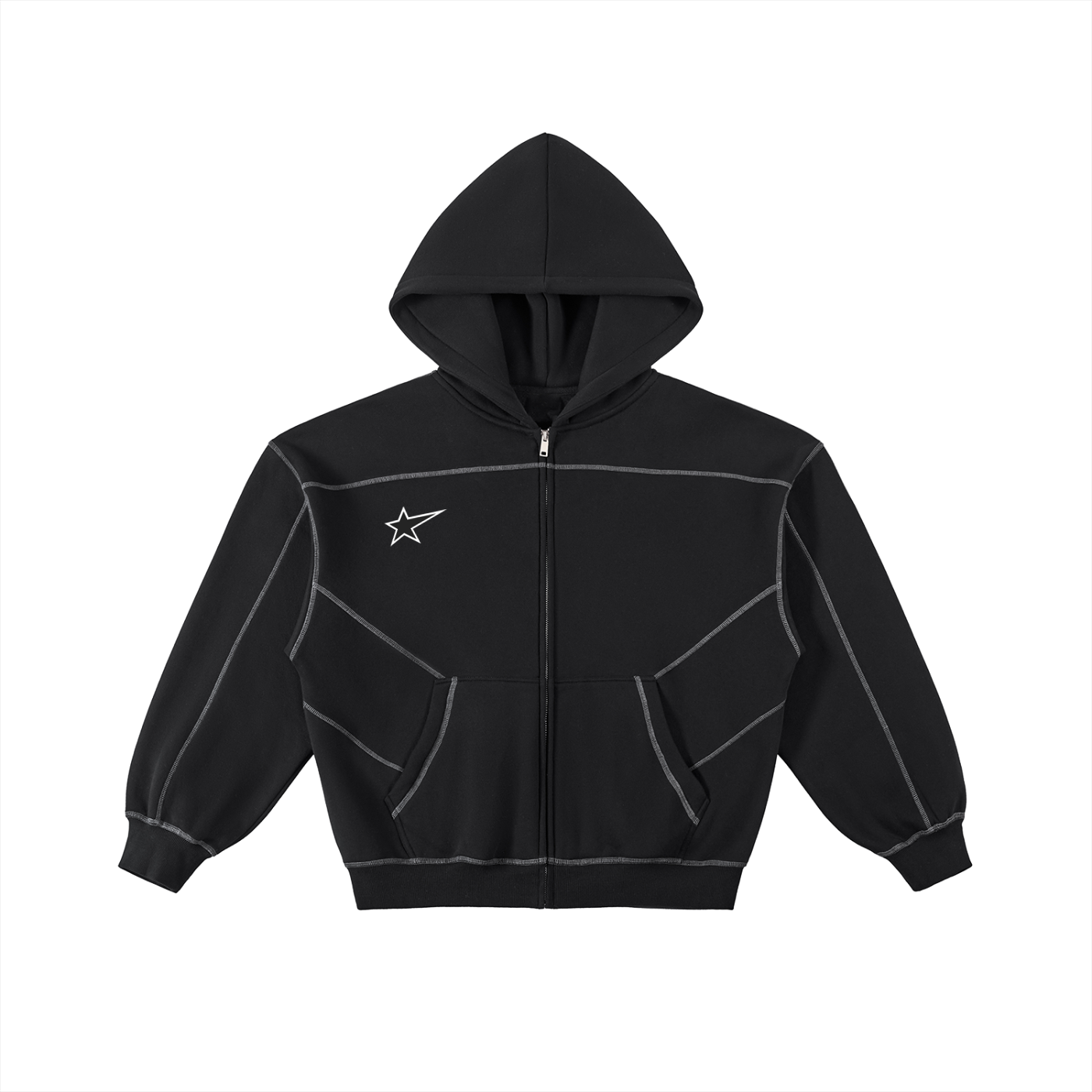 Contrast-Stitched Boxy Fleece Hoodie